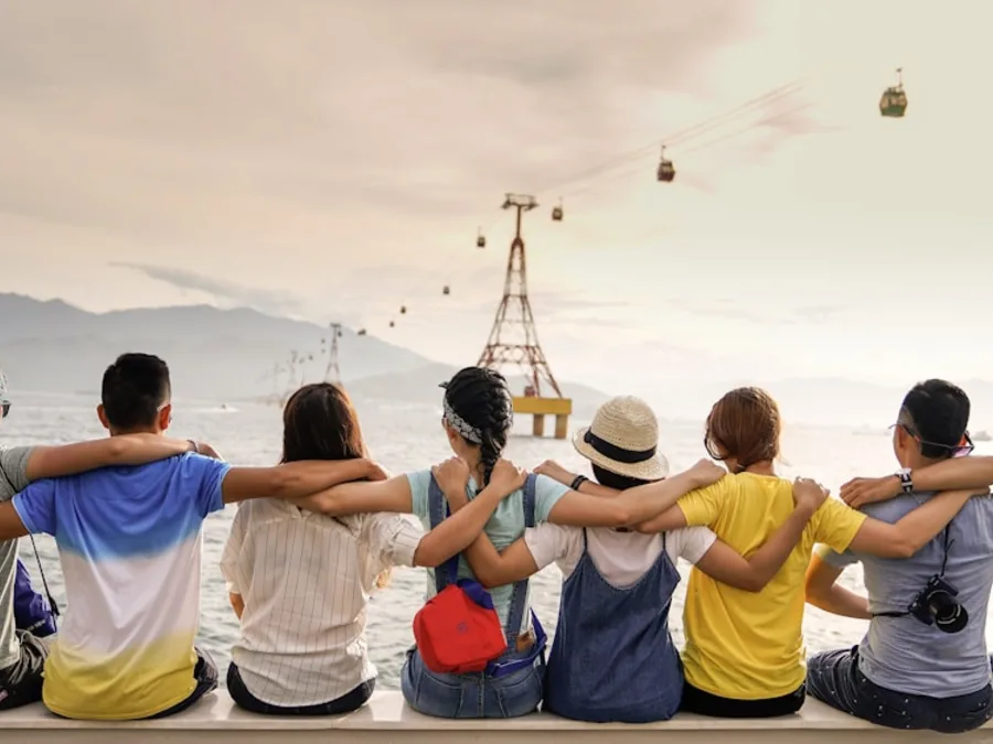 Friends laughing together outdoors